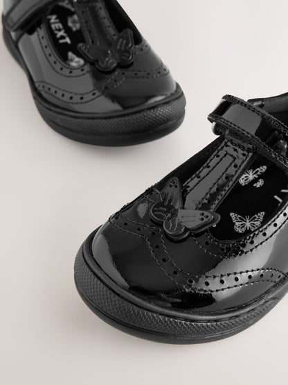 Black Patent Leather Butterfly T-Bar School Shoes image 4