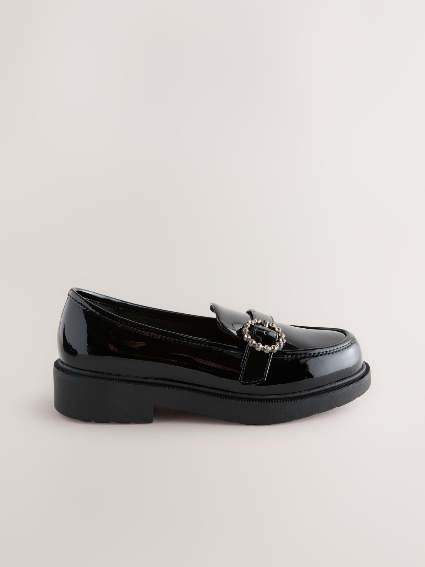 Black Patent Diamante Brooch School Loafers image 2