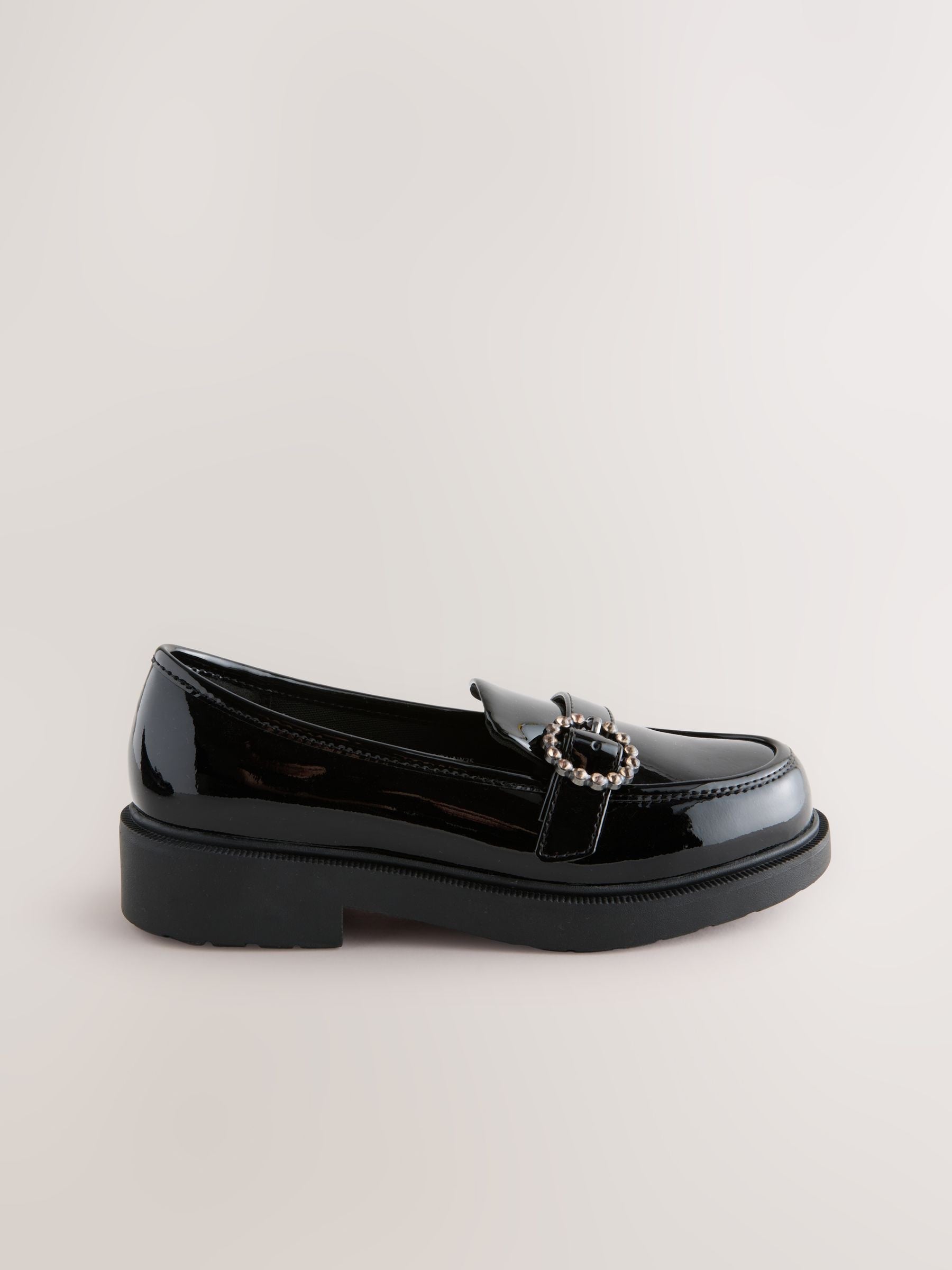Black Patent Diamante Brooch School Loafers image 2