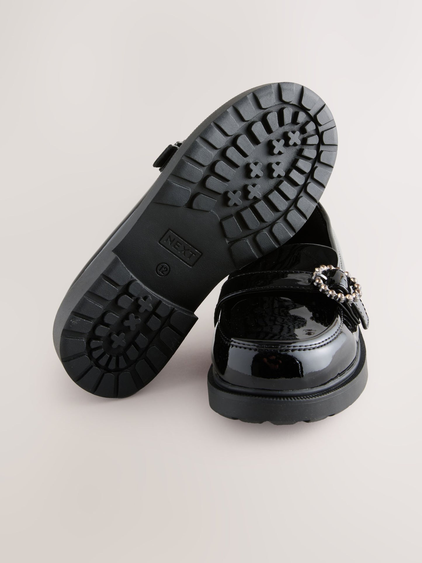 Black Patent Diamante Brooch School Loafers image 3