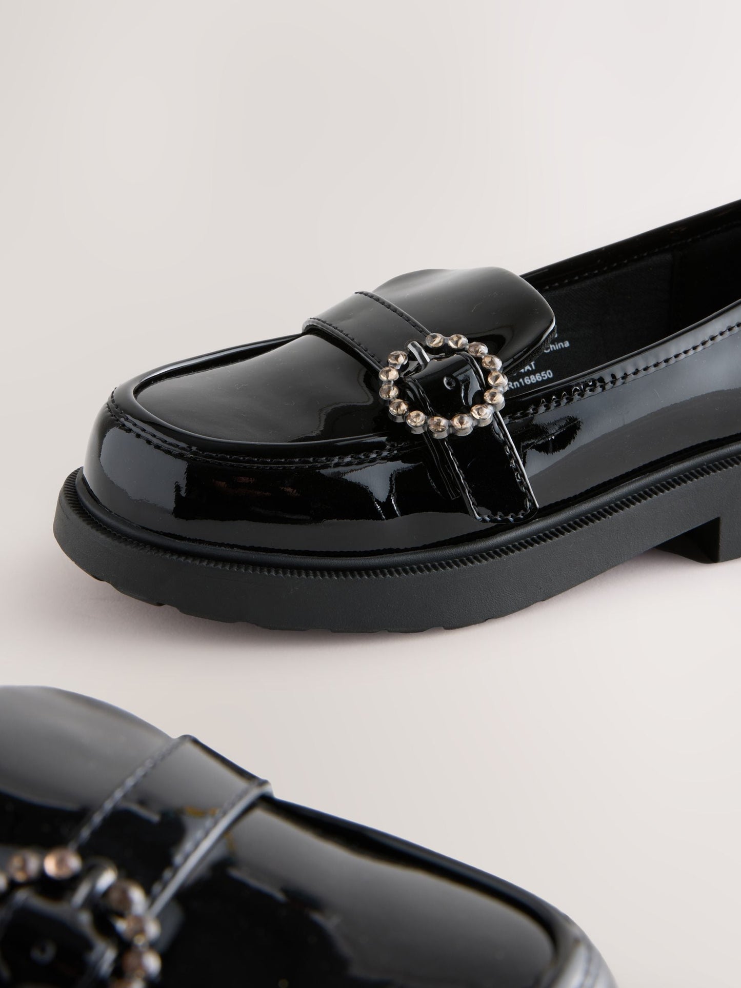 Black Patent Diamante Brooch School Loafers image 4