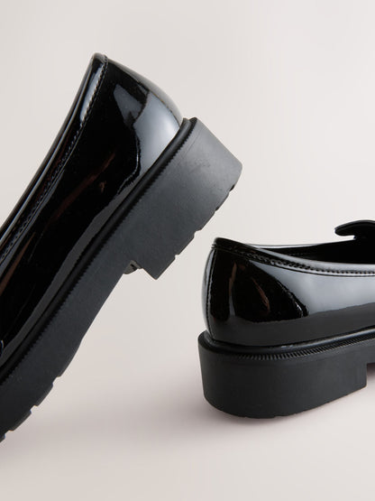 Black Patent Diamante Brooch School Loafers image 5
