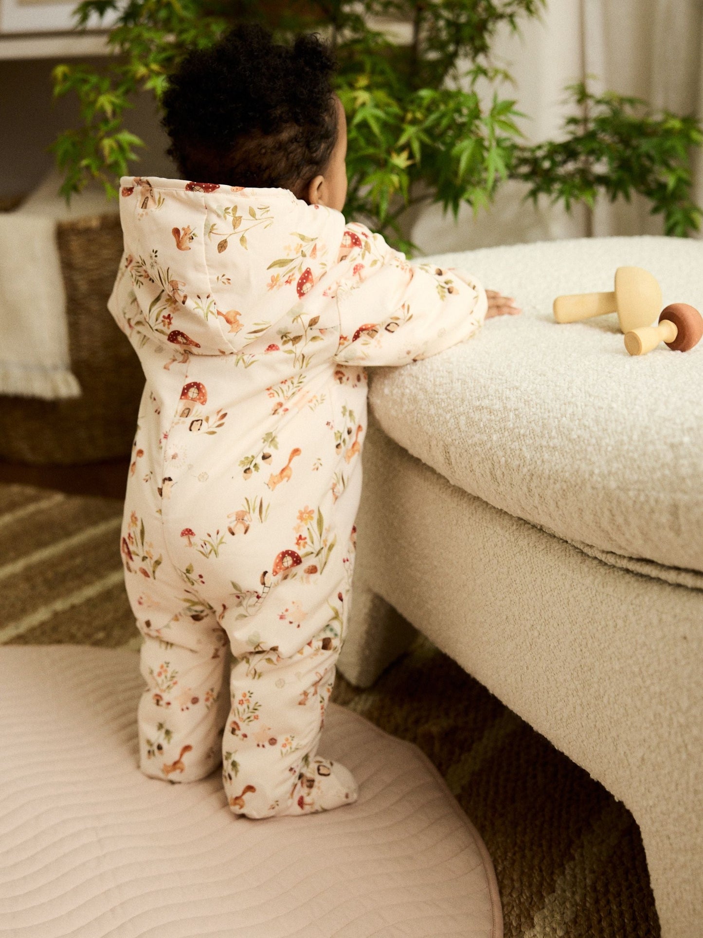 Ecru Woodland Printed Hooded Nylon Baby Pramsuit (0mths-2yrs)