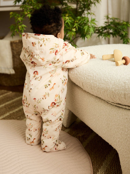 Ecru Woodland Printed Hooded Nylon Baby Pramsuit (0mths-2yrs)