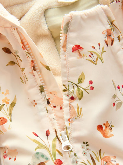 Ecru Woodland Printed Hooded Nylon Baby Pramsuit (0mths-2yrs)