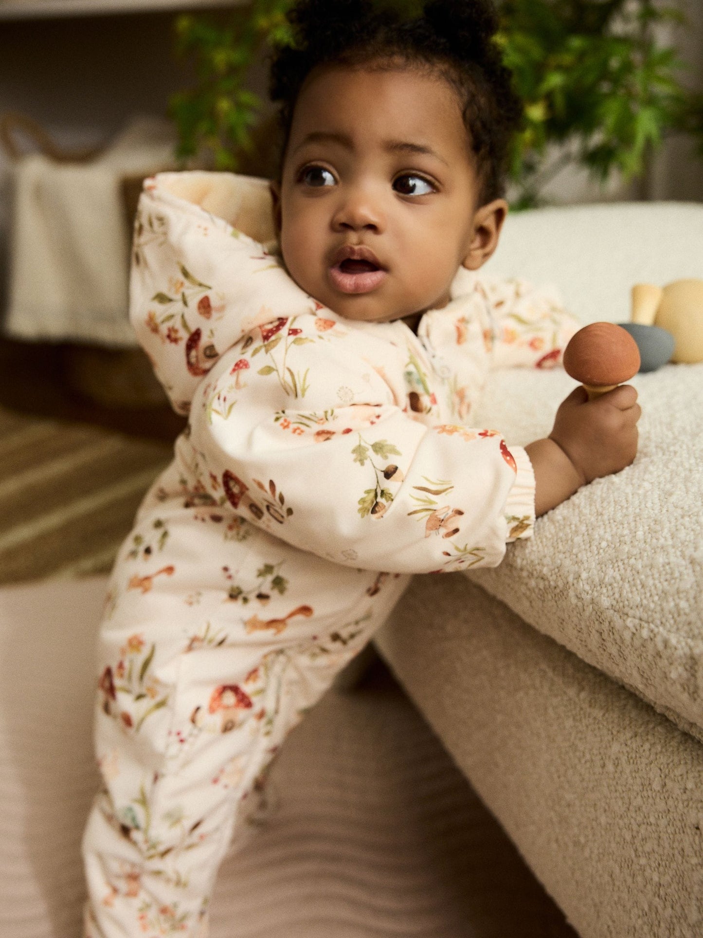 Ecru Woodland Printed Hooded Nylon Baby Pramsuit (0mths-2yrs)