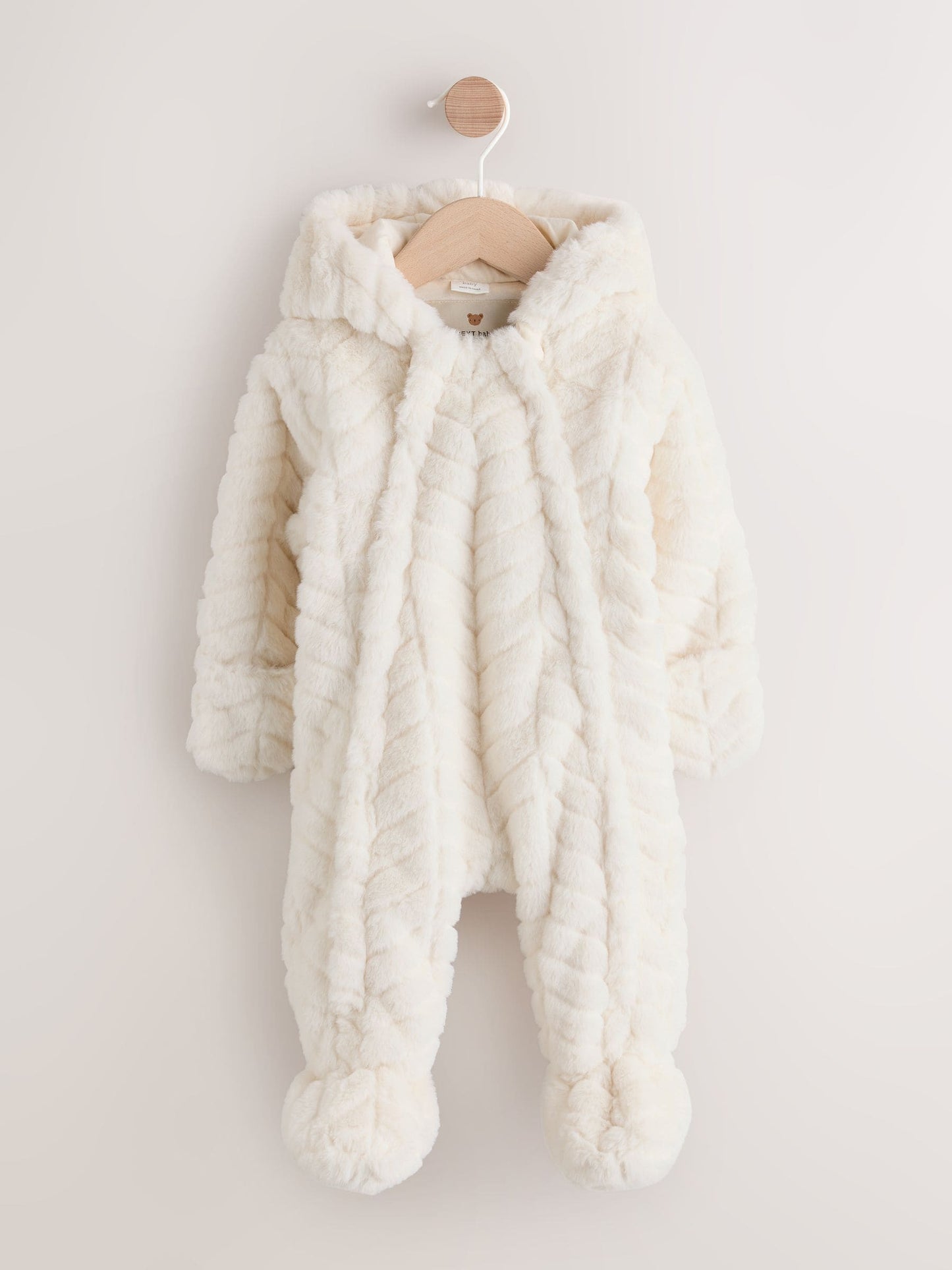 White Baby Faux Fur Hooded Pramsuit (0mths-2yrs)