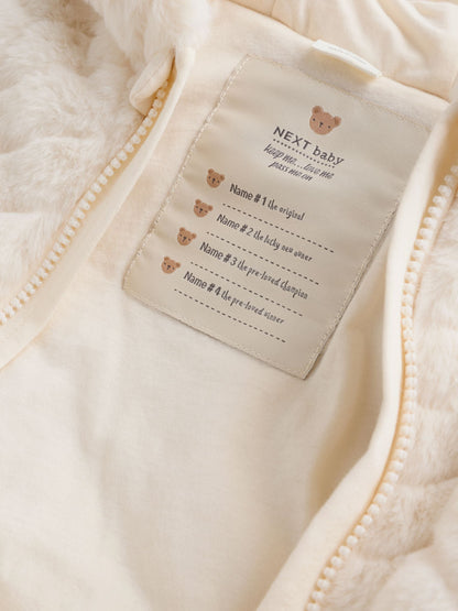 White Faux Fur Hooded Baby Pramsuit (0mths-2yrs)