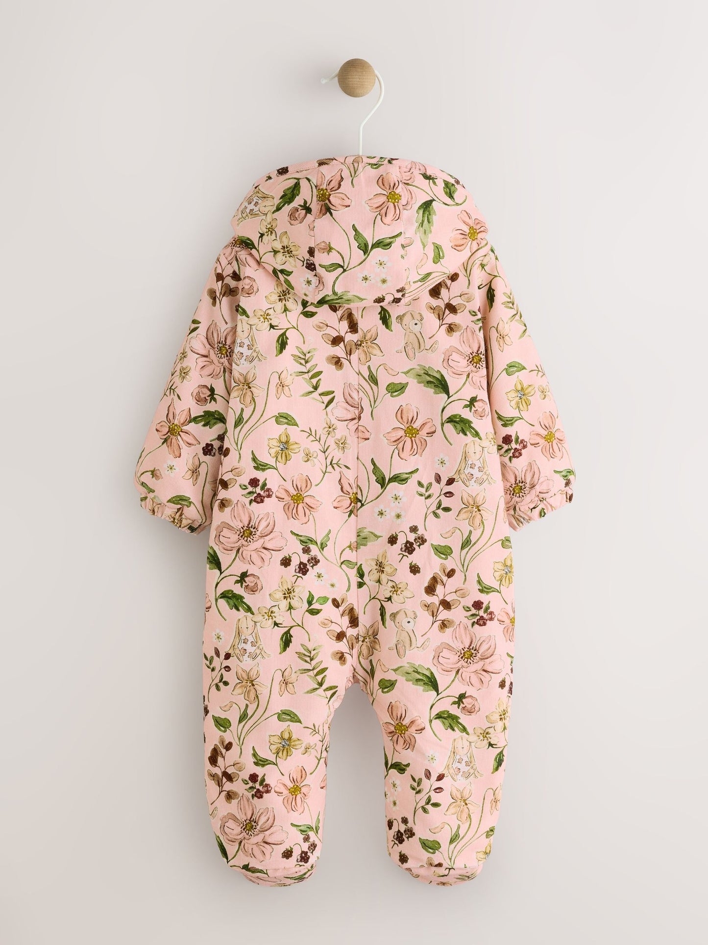 Pink Woodland Printed Baby Cord Hooded Pramsuit (0mths-2yrs)