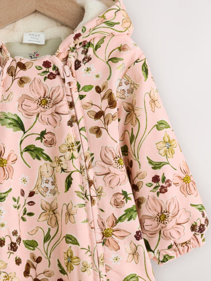 Pink Woodland Printed Baby Cord Hooded Pramsuit (0mths-2yrs)