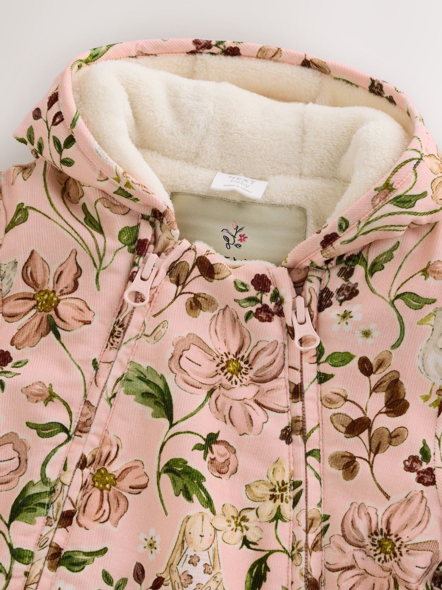 Pink Woodland Printed Baby Cord Hooded Pramsuit (0mths-2yrs)