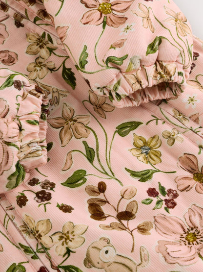 Pink Woodland Printed Baby Cord Hooded Pramsuit (0mths-2yrs)