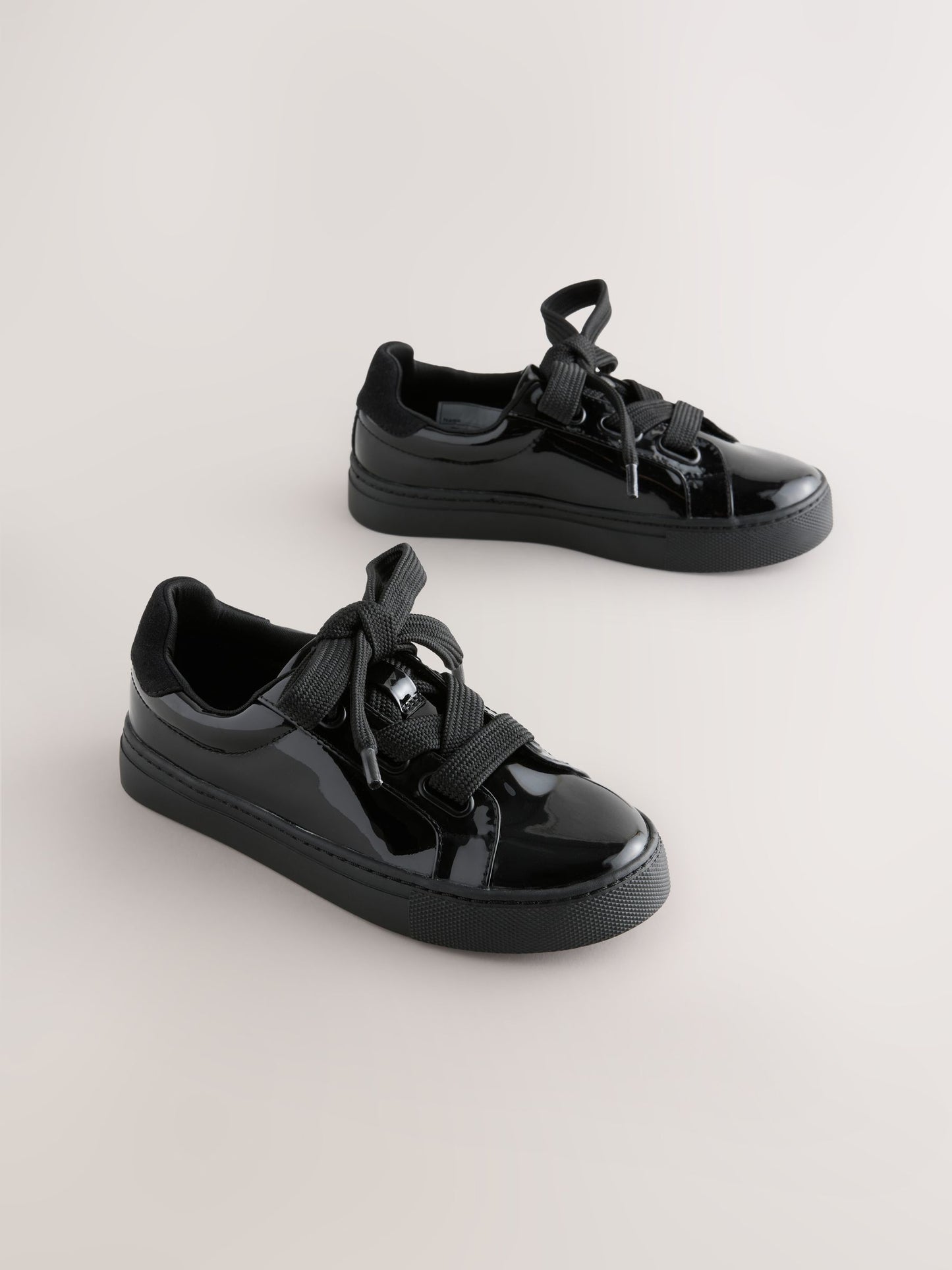 Black Patent Retro Lace Up School Trainers image 1