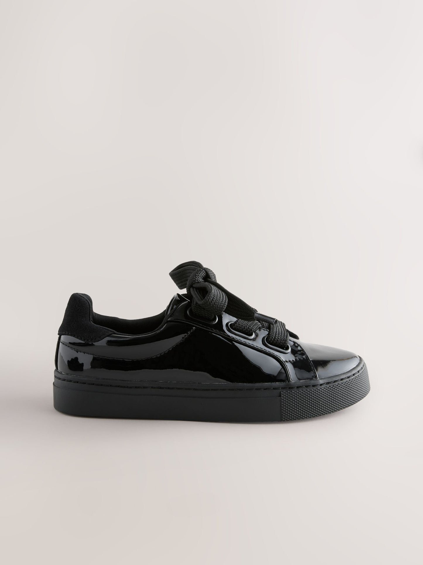 Black Patent Retro Lace Up School Trainers image 2