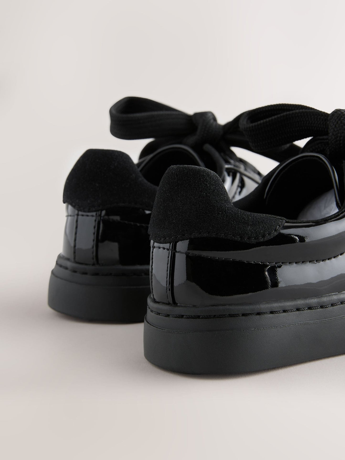 Black Patent Retro Lace Up School Trainers image 3
