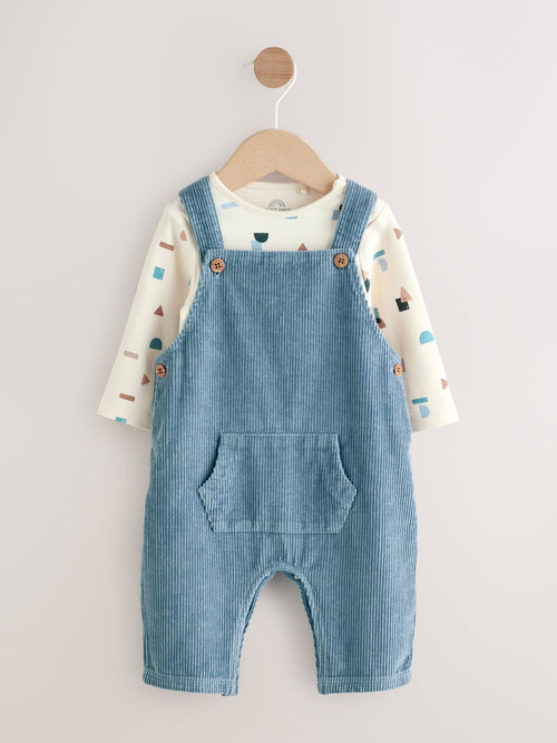 Mid Blue Cord Dungarees and Bodysuit Set (0mths-2yrs) image 1