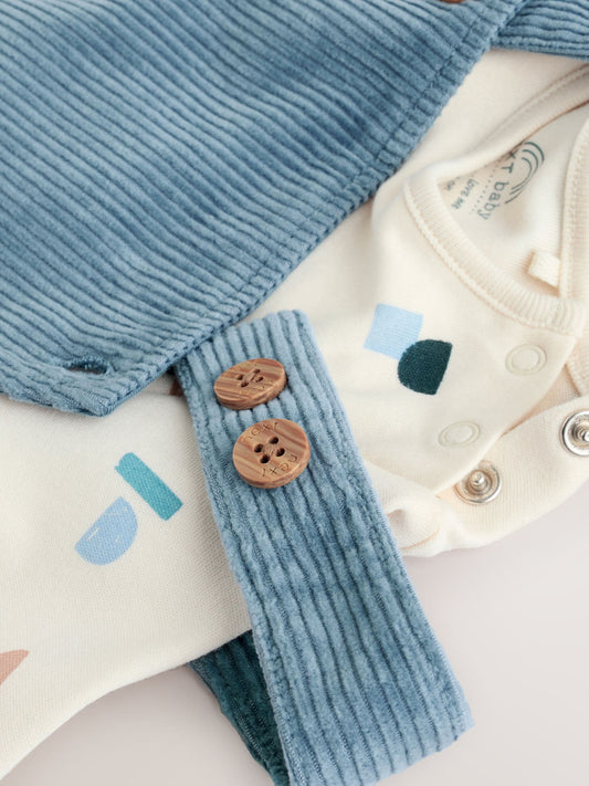 Mid Blue Cord Dungarees and Bodysuit Set (0mths-2yrs) image 3
