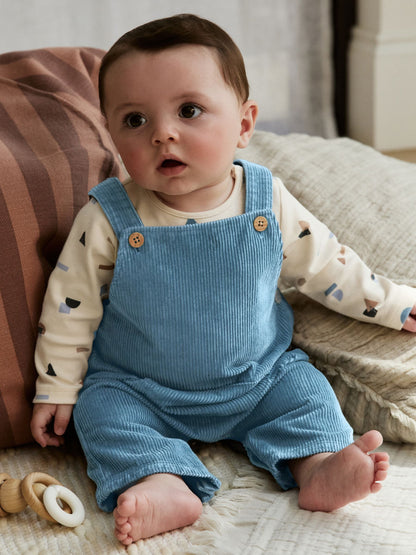 Mid Blue Cord Dungarees and Bodysuit Baby Set (0mths-2yrs)