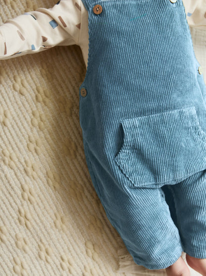 Mid Blue Cord Dungarees and Bodysuit Baby Set (0mths-2yrs)