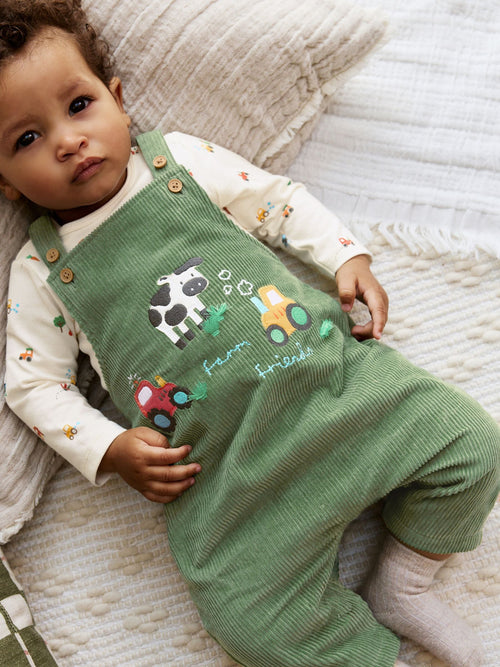 Green Farm Cord Dungarees and Bodysuit Set (0mths-2yrs) image 1