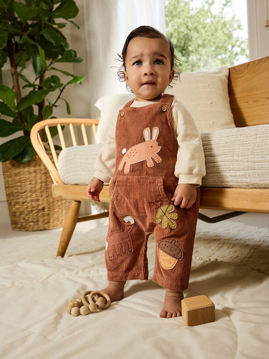 Brown Woodland Cord Dungarees and Bodysuit Baby Set (0mths-2yrs)