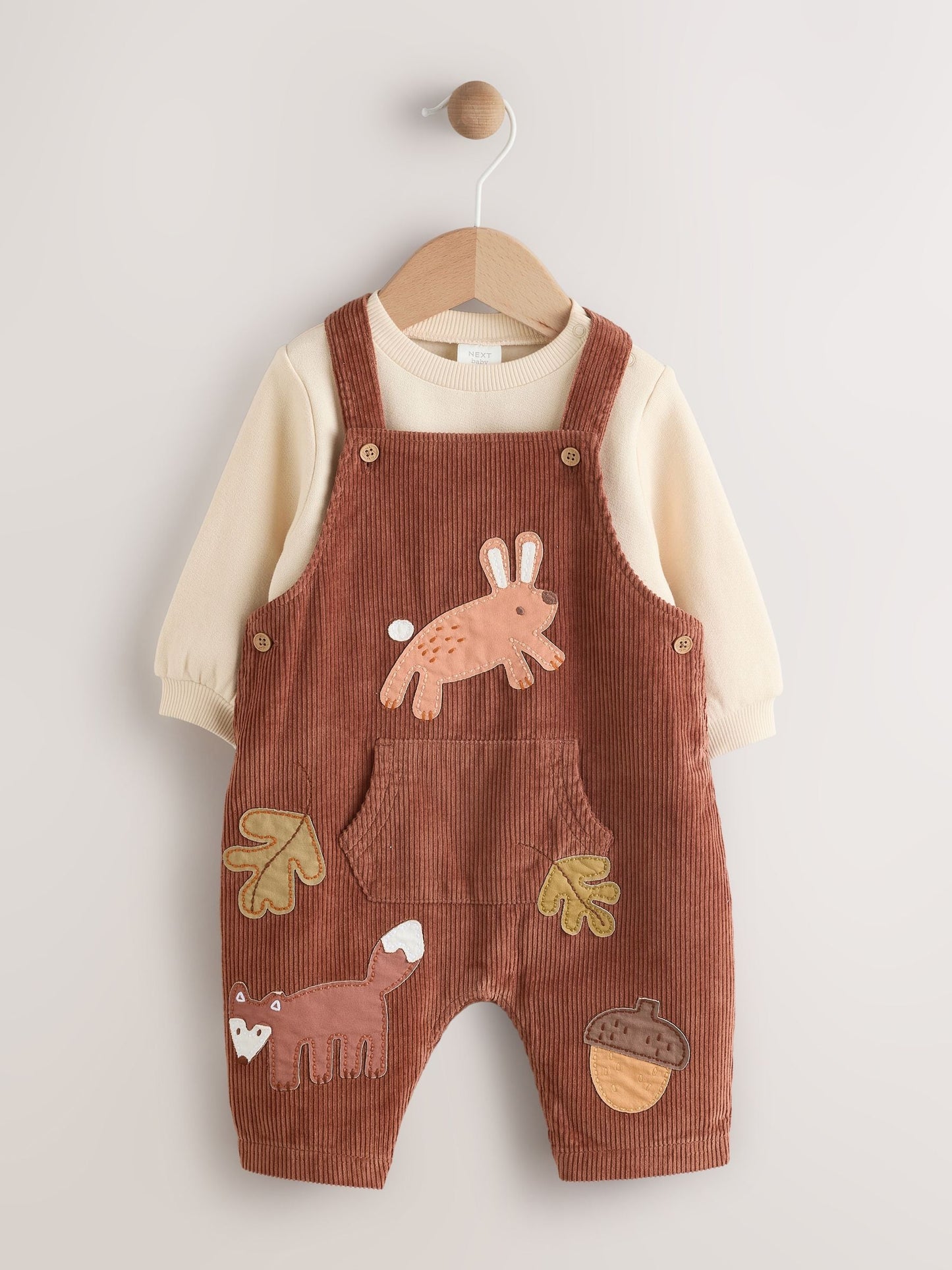 Brown Woodland Cord Dungarees and Bodysuit Baby Set (0mths-2yrs)