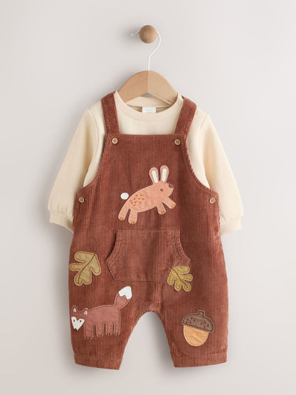 Brown Woodland Cord Dungarees and Bodysuit Baby Set (0mths-2yrs)