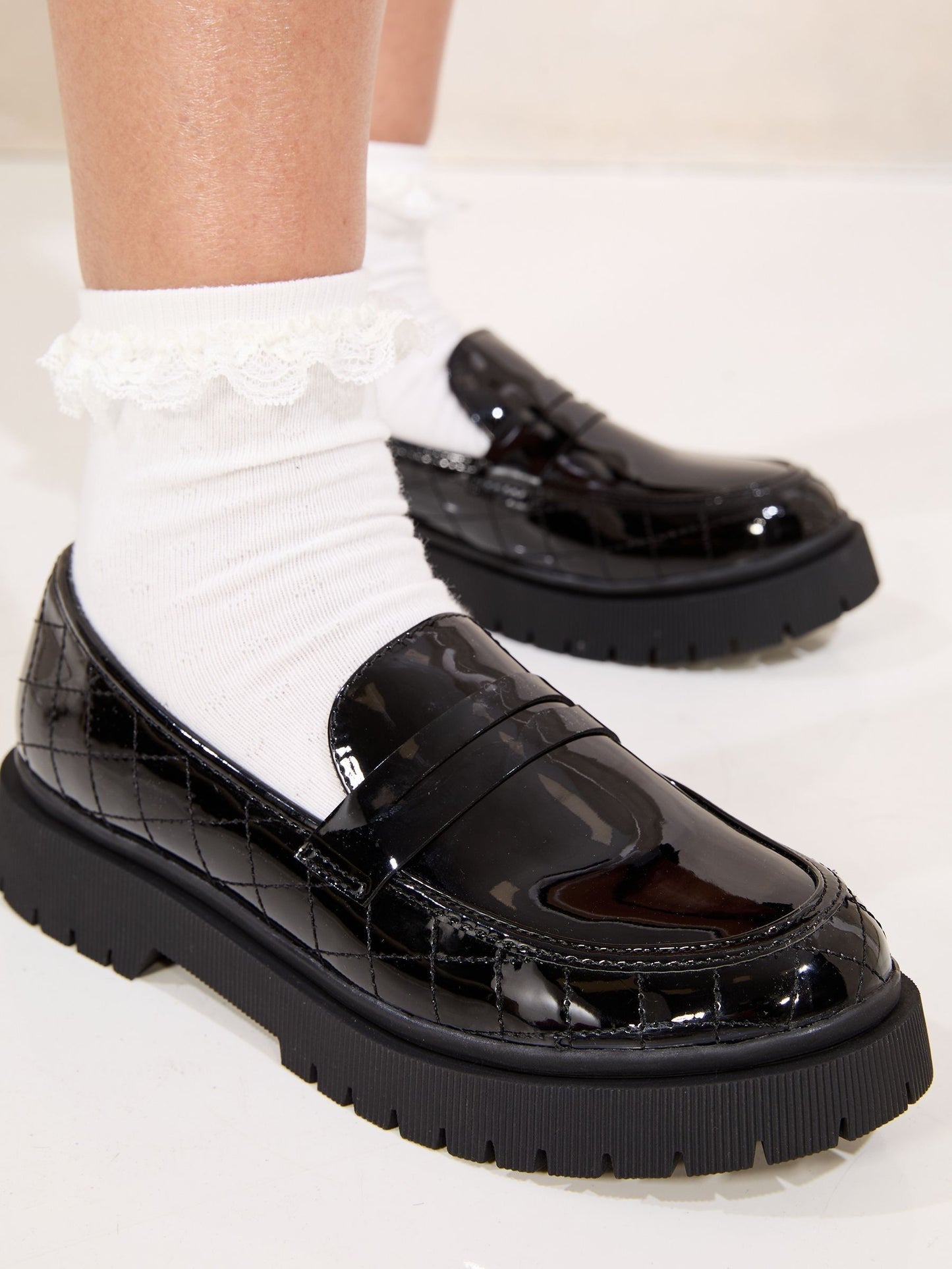 Lipsy Black Chunky Quilted Loafer School Shoes image 1