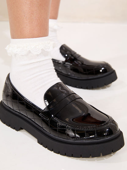 Lipsy Black Chunky Quilted Loafer School Shoes image 1