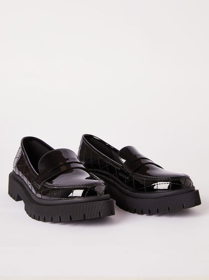 Lipsy Black Chunky Quilted Loafer School Shoes image 3