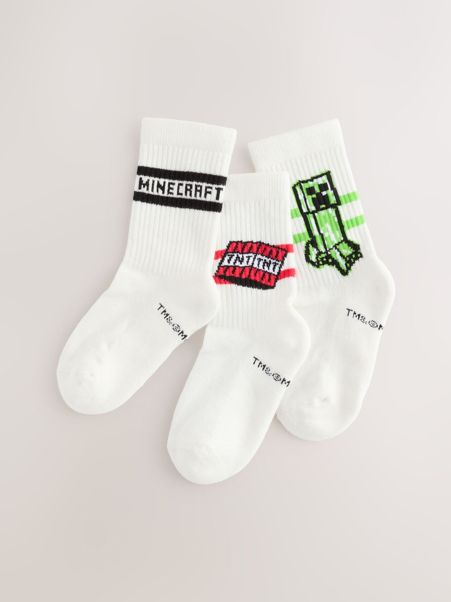 Dsiney Kidz - Green/Red/Black Minecraft Cushioned Footbed Rich RIbbed Tipped Socks 3 Pack image 1