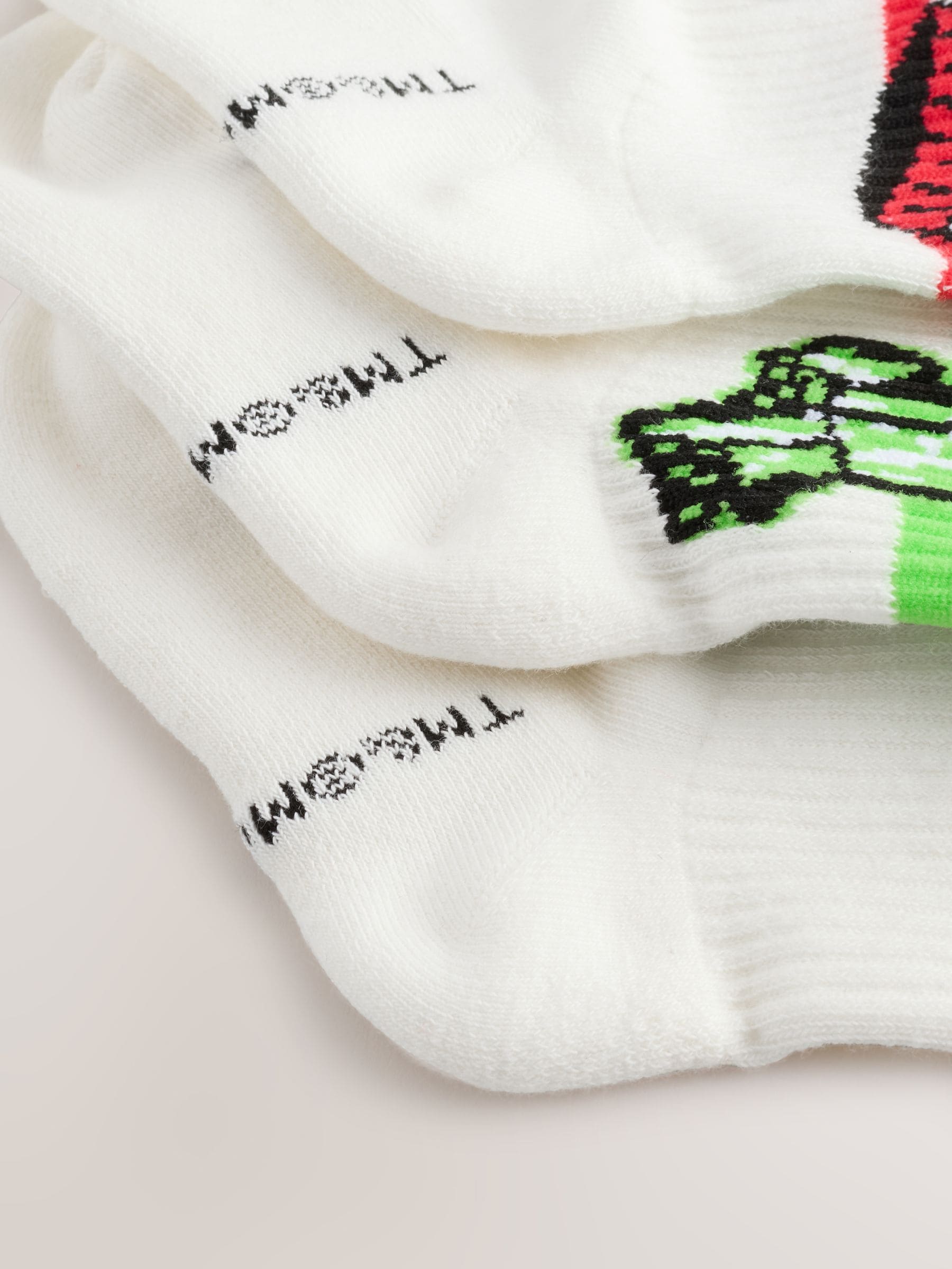 Dsiney Kidz - Green/Red/Black Minecraft Cushioned Footbed Rich RIbbed Tipped Socks 3 Pack image 2