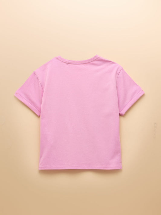 Joules Girls' Fundays Purple Cat Short Sleeve Screenprint T-Shirt image 2