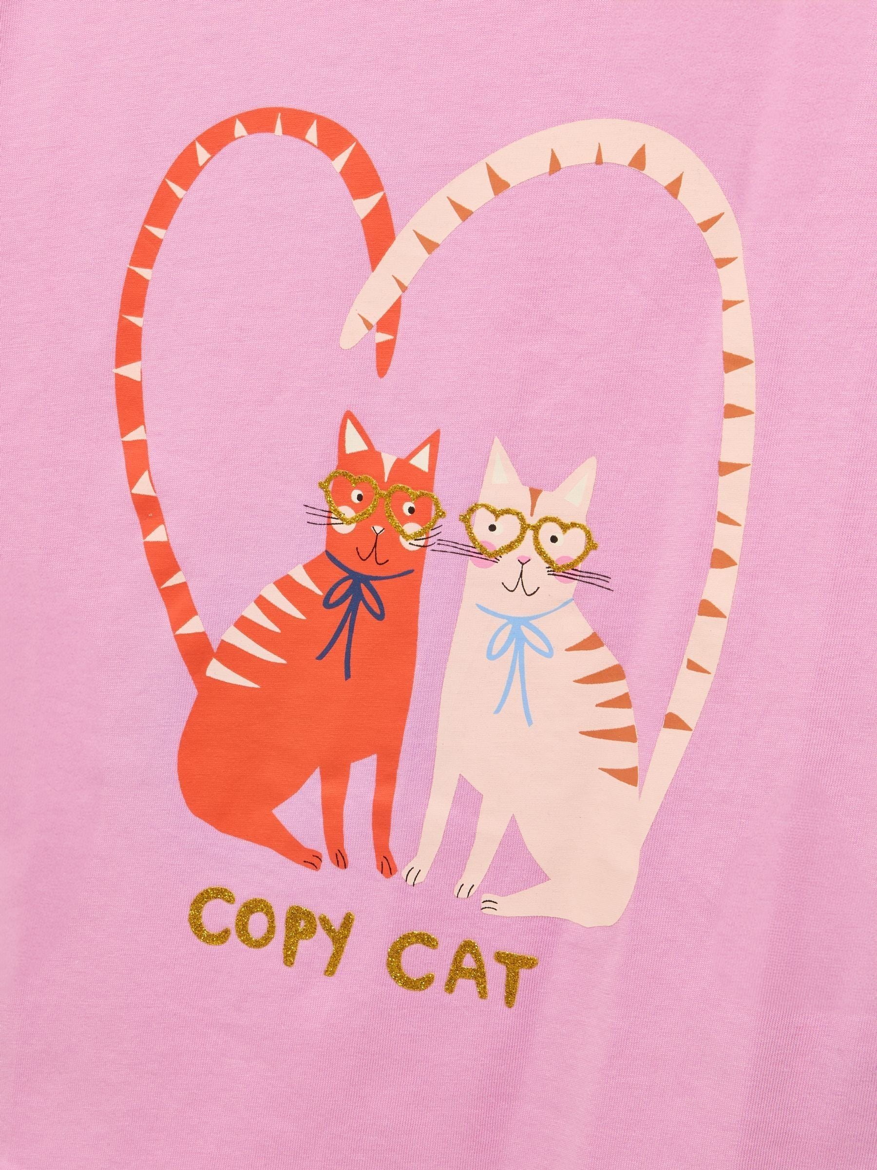 Joules Girls' Fundays Purple Cat Short Sleeve Screenprint T-Shirt image 3