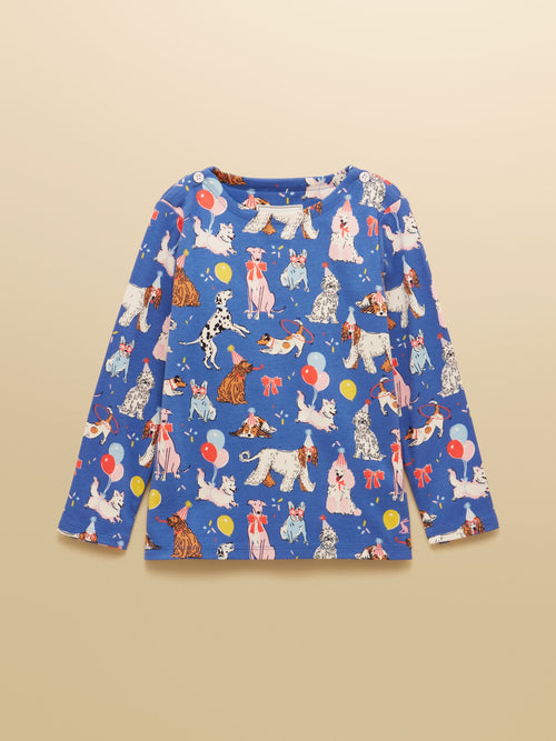 Joules Girls' Harbour Blue Dogs Long Sleeve Jersey Top image 1