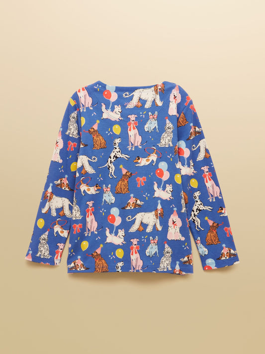 Joules Girls' Harbour Blue Dogs Long Sleeve Jersey Top image 2