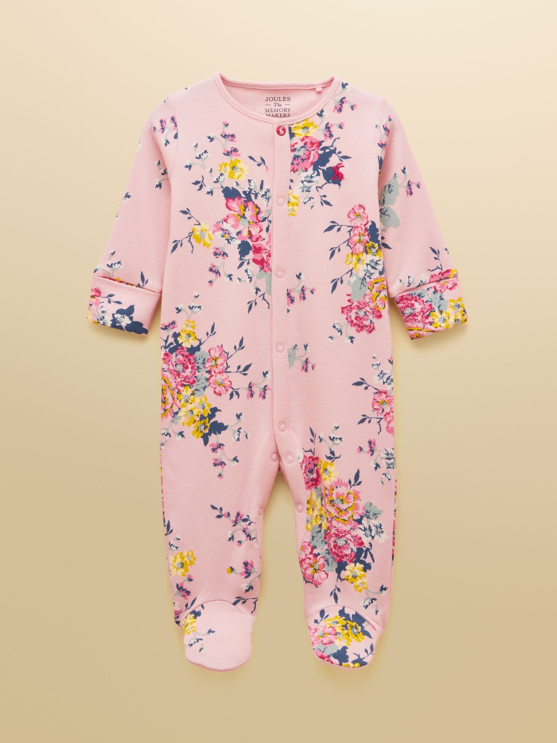 Joules Razamataz Pink Floral Cotton Babygrow image 1