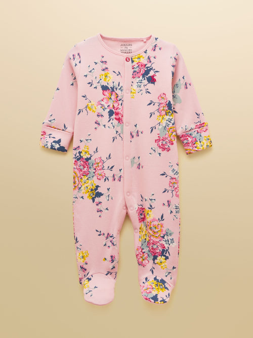 Joules Razamataz Pink Floral Cotton Babygrow image 1