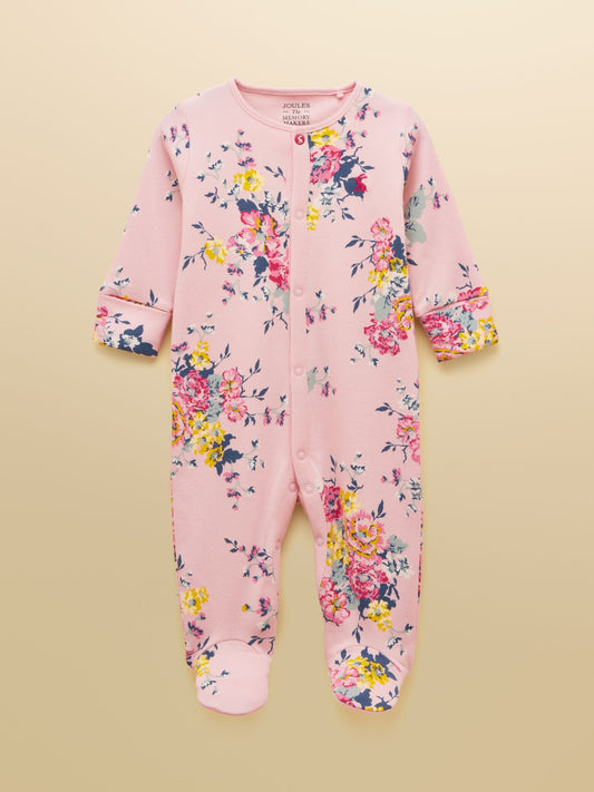 Joules Razamataz Pink Floral Cotton Babygrow image 1