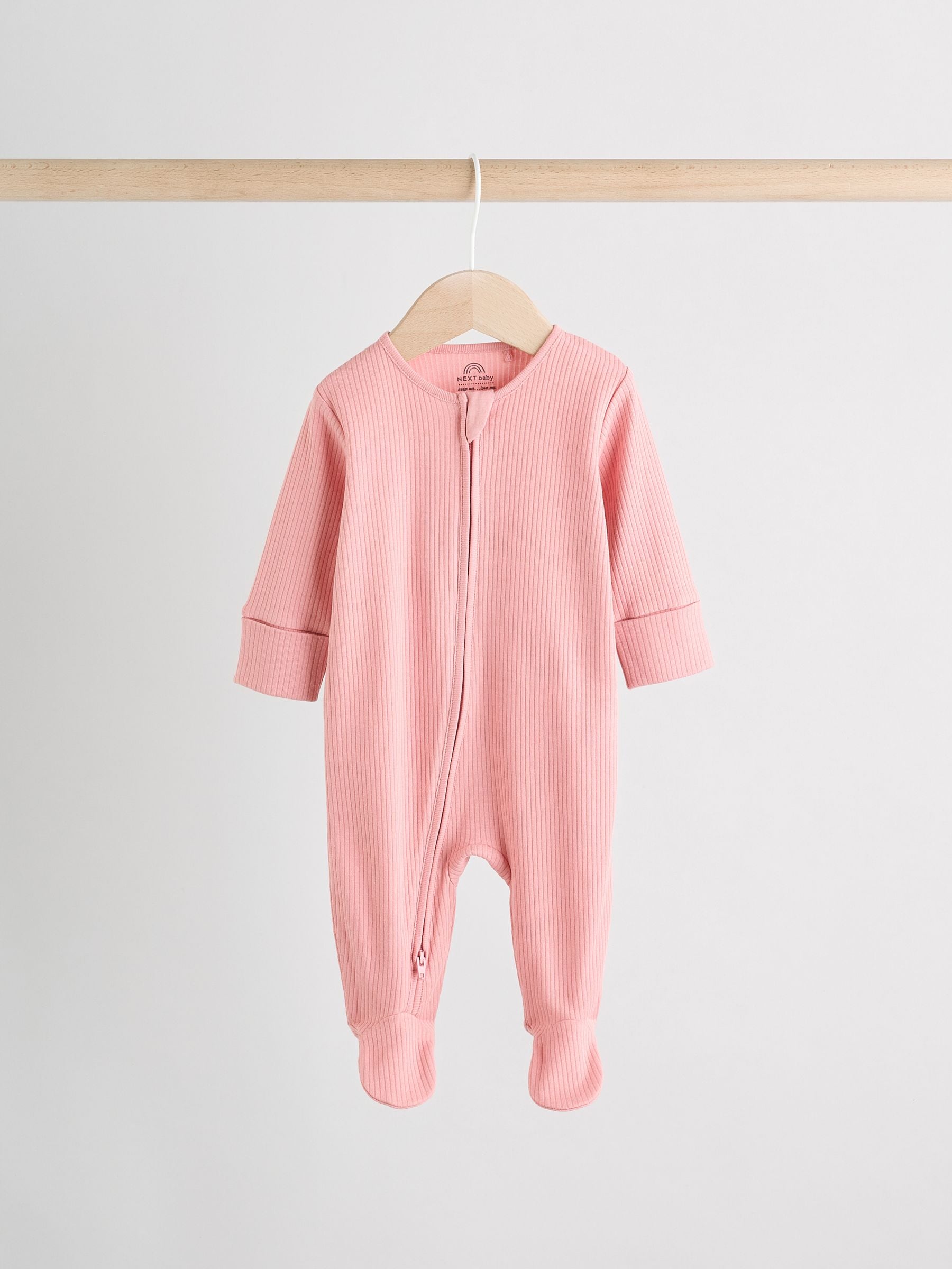 Pink 3 Pack Two Way Zip Baby Sleepsuits (0-2yrs) image 2