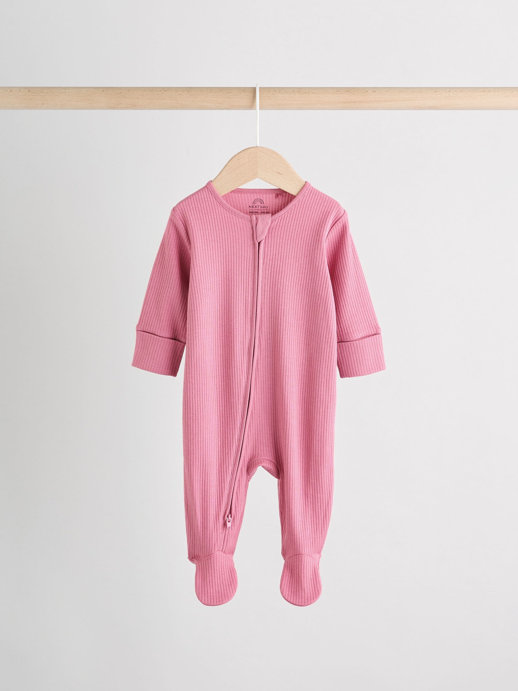 Pink 3 Pack Two Way Zip Baby Sleepsuits (0-2yrs) image 3