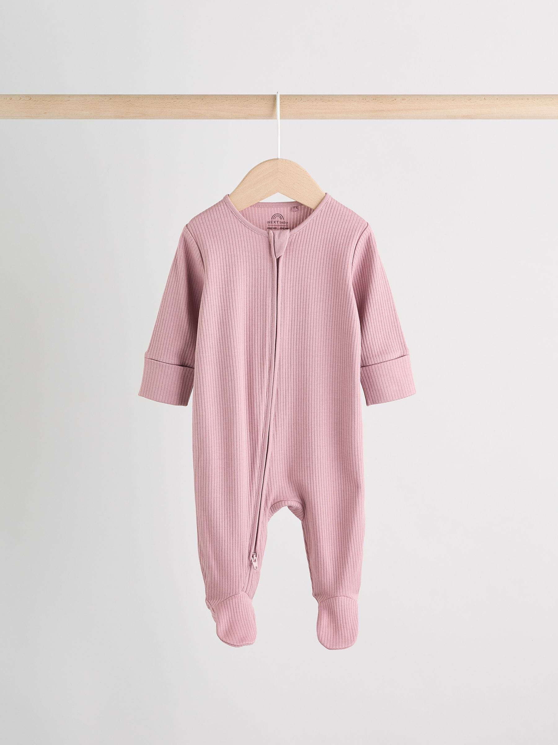 Pink 3 Pack Two Way Zip Baby Sleepsuits (0-2yrs) image 4
