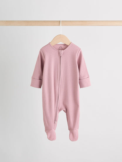 Pink 3 Pack Two Way Zip Baby Sleepsuits (0-2yrs) image 4