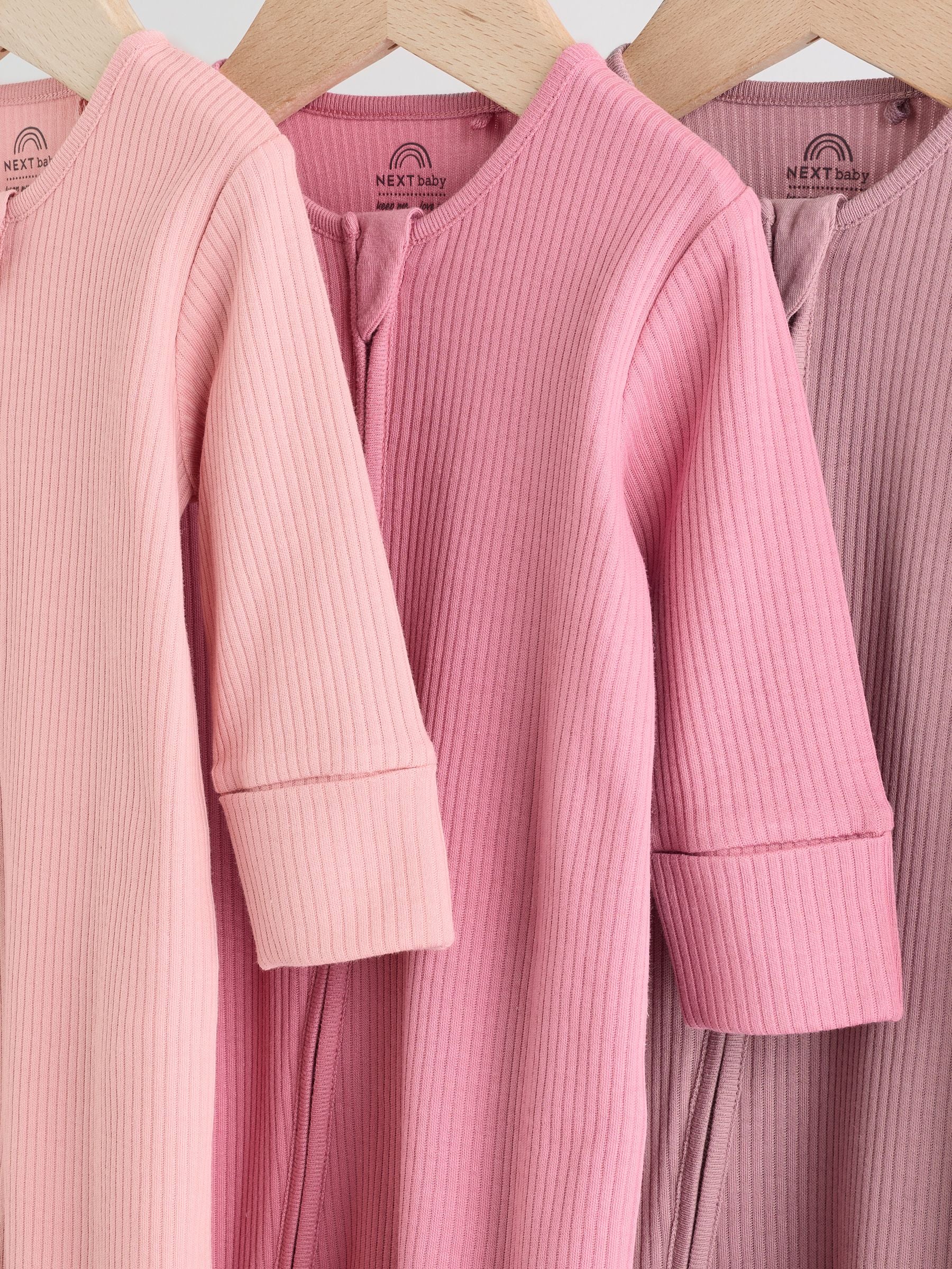 Pink 3 Pack Two Way Zip Baby Sleepsuits (0-2yrs) image 7