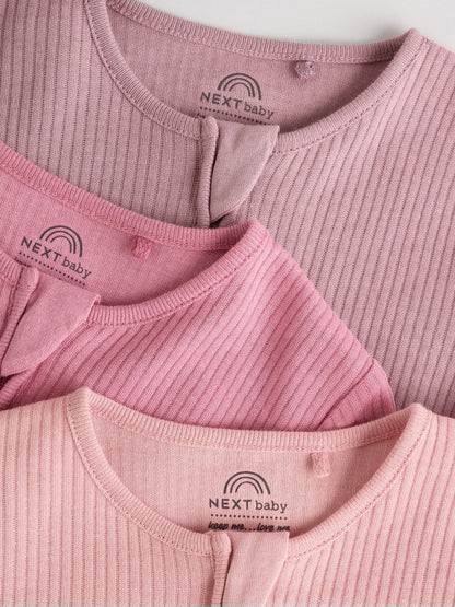 Pink 3 Pack Two Way Zip Baby Sleepsuits (0-2yrs) image 8