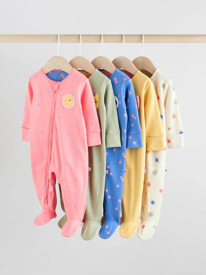 Pink/Blue 5 Pack Two Way Zip Baby Sleepsuits (0mths-2yrs)