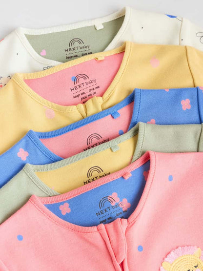 Pink/Blue 5 Pack Two Way Zip Baby Sleepsuits (0mths-2yrs)