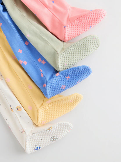 Pink/Blue 5 Pack Two Way Zip Baby Sleepsuits (0mths-2yrs)