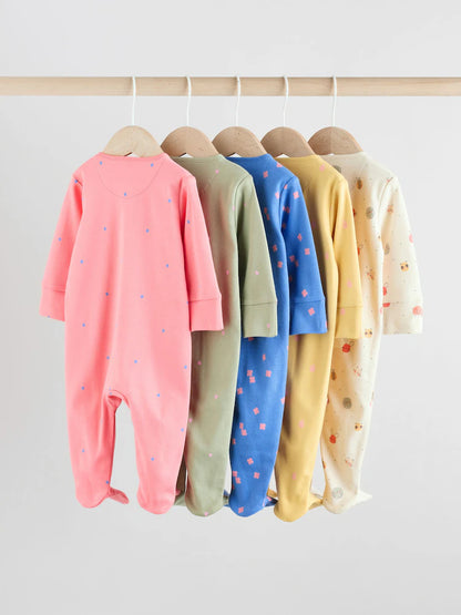 Pink/Blue 5 Pack Two Way Zip Baby Sleepsuits (0mths-2yrs)