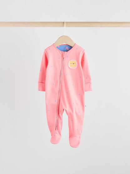 Pink/Blue 5 Pack Two Way Zip Baby Sleepsuits (0mths-2yrs)